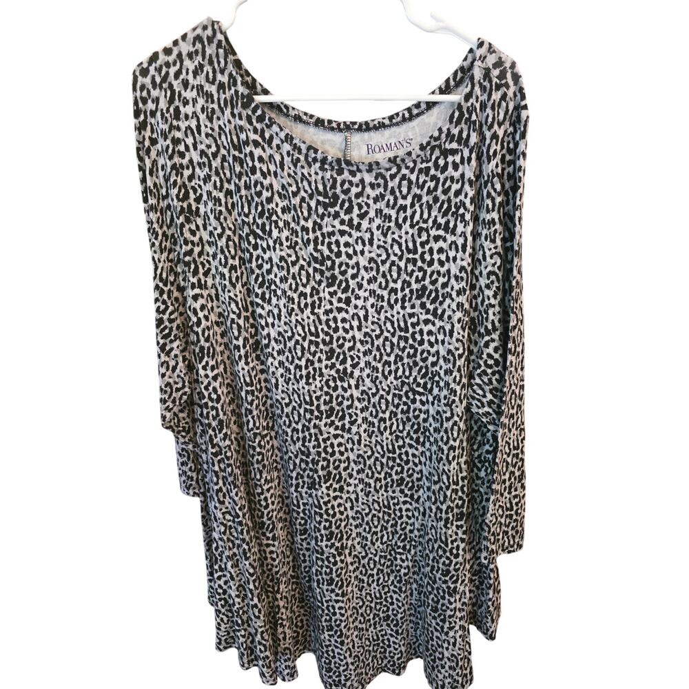 Roaman's Long Sleeve Top 2x 26/28 Womens Plus Size Flowy Gray Stretchy Casual - Picture 1 of 5